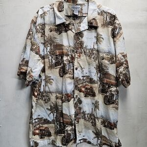 WINDHAM POINTE Hotrod Santa Automotive Biker Short Sleeve Button Up Shirt XXL